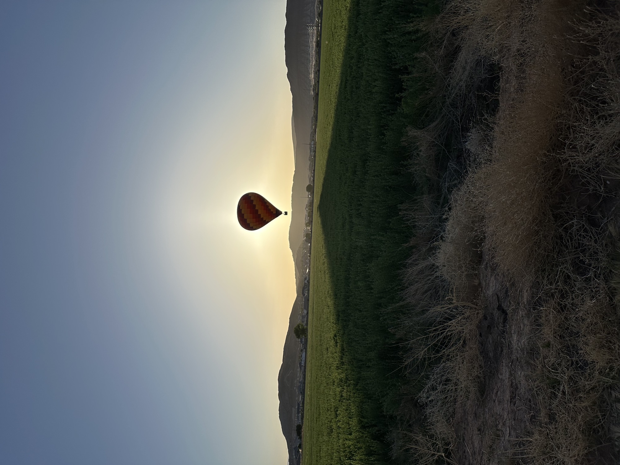 A zigzag balloon standing in the sun over an open field